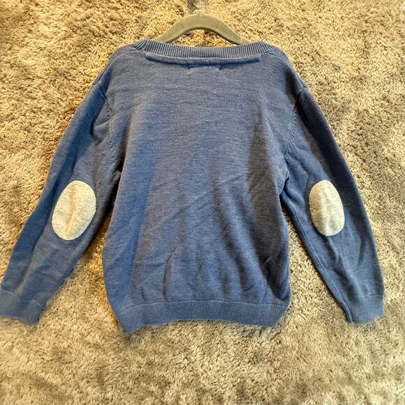 H&M Blue Cardigan Sweater Button Down Elbow Patches Boys 4T 5T 4 5 6 - Picture 2 of 7